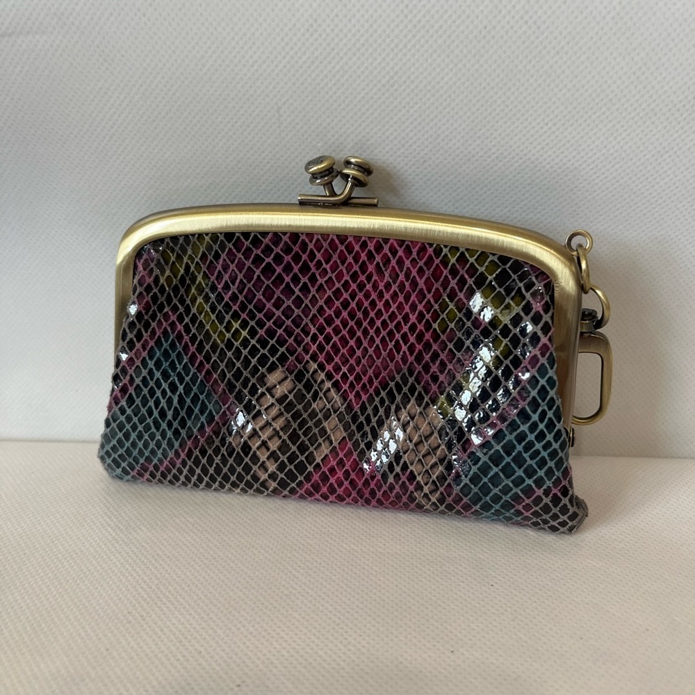 Hobo Cheer Mosaic Snake Kisslock Purple Blue Pouch Purse Bag Leather